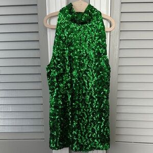 Alexandra Green Sequin Kids Tank Top Sleeveless Mock Turtleneck Lined Size 8